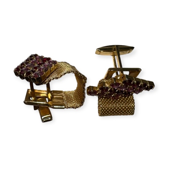 Vintage Wrap Around Pink Rhinestone Cufflinks - Picture 9 of 11